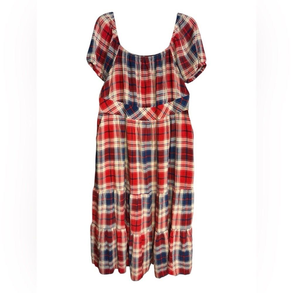 Elegant Plaid Maxi Dress - Red, White, and Blue